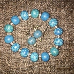 Viva beads blue bracelet and earrings
